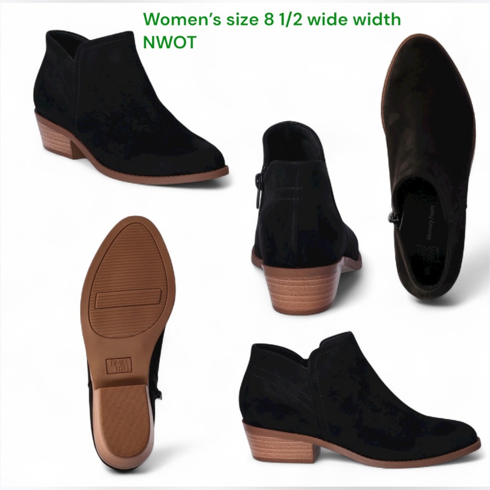 Time and Tru Black Ankle Boots with Brown Accents NWOT